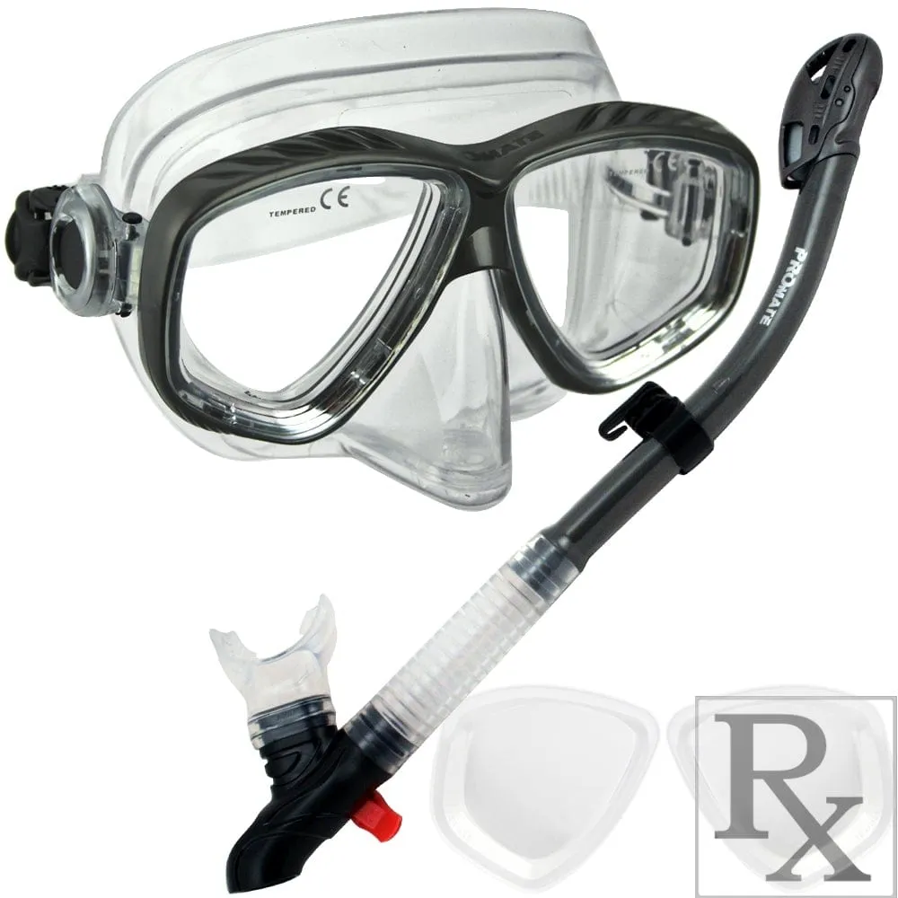 Promate Pro Viewer Prescription Snorkeling Purge Mask and Ultra Dry Snorkel Combo Set - SCS0096 RX