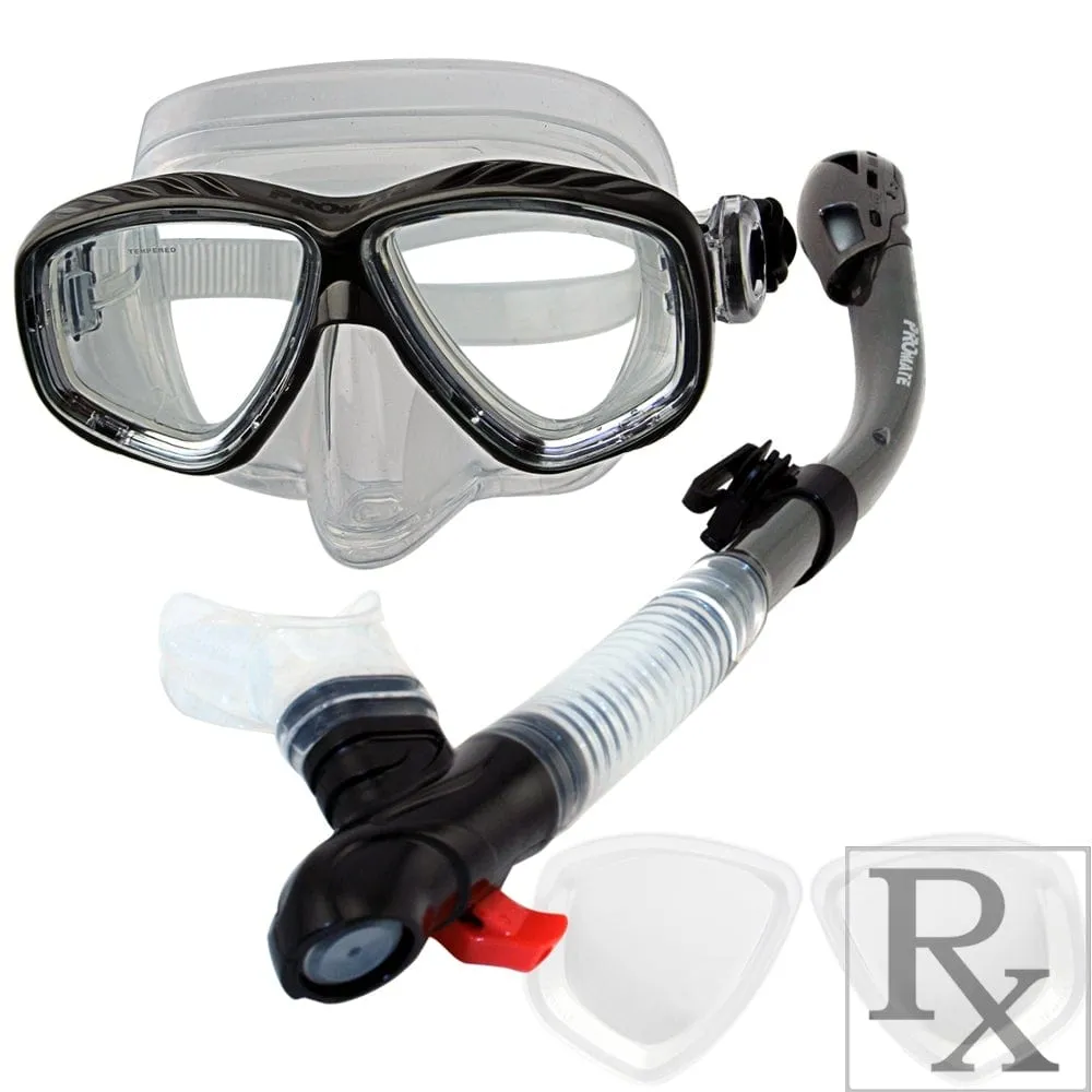 Promate Pro Viewer Prescription Snorkeling Purge Mask and Ultra Dry Snorkel Combo Set - SCS0096 RX