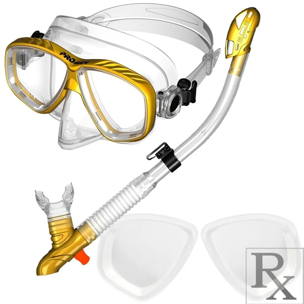 Promate Pro Viewer Prescription Snorkeling Purge Mask and Ultra Dry Snorkel Combo Set - SCS0096 RX