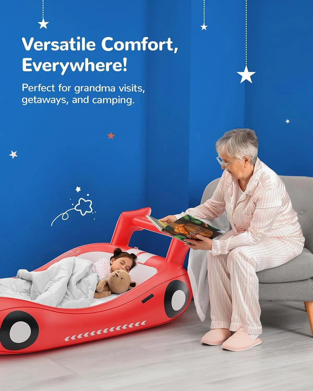 QPAU Inflatable Kids Bed, Toddler Travel Bed with Sides, for Camping, Traveling, Hotel, or Home Use, Hand Pump Included