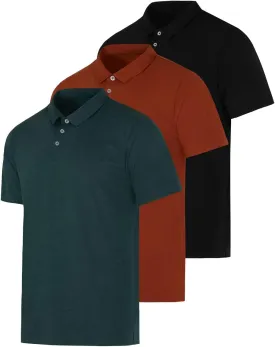Real Essentials 3 Pack: Men's Jersey Cotton Short Sleeve Polo Shirt - Breathable Performance Polo (Available in Big & Tall)