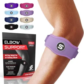 Sleeve Stars Tennis Elbow Support Strap, Golfers Elbow Support for Men & Women Epicondylitis Clasp, Counterforce Arm Band for Tendonitis Relief, w/ 3 Straps Length, Fits 9"-23" (Light Purple)