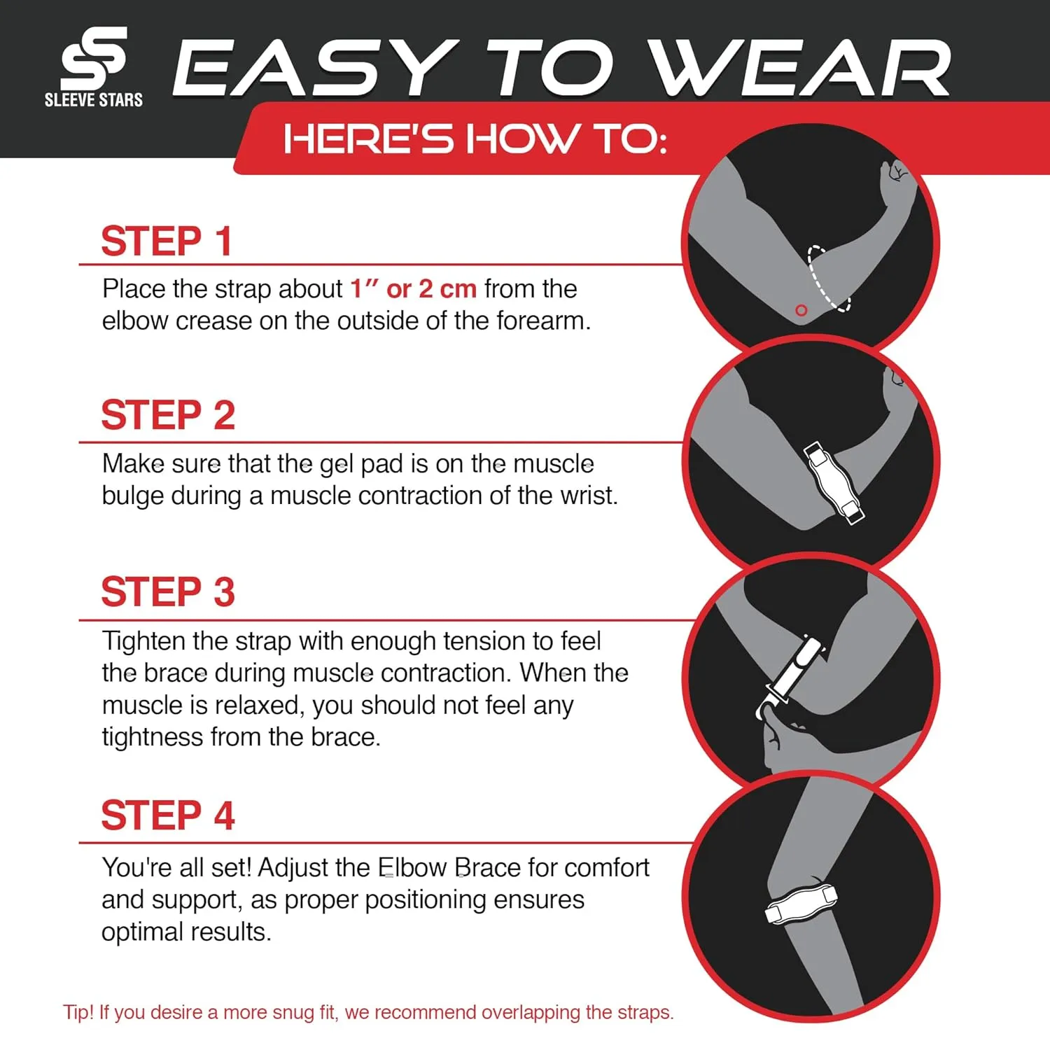 Sleeve Stars Tennis Elbow Support Strap, Golfers Elbow Support for Men & Women Epicondylitis Clasp, Counterforce Arm Band for Tendonitis Relief, w/ 3 Straps Length, Fits 9"-23" (Light Purple)