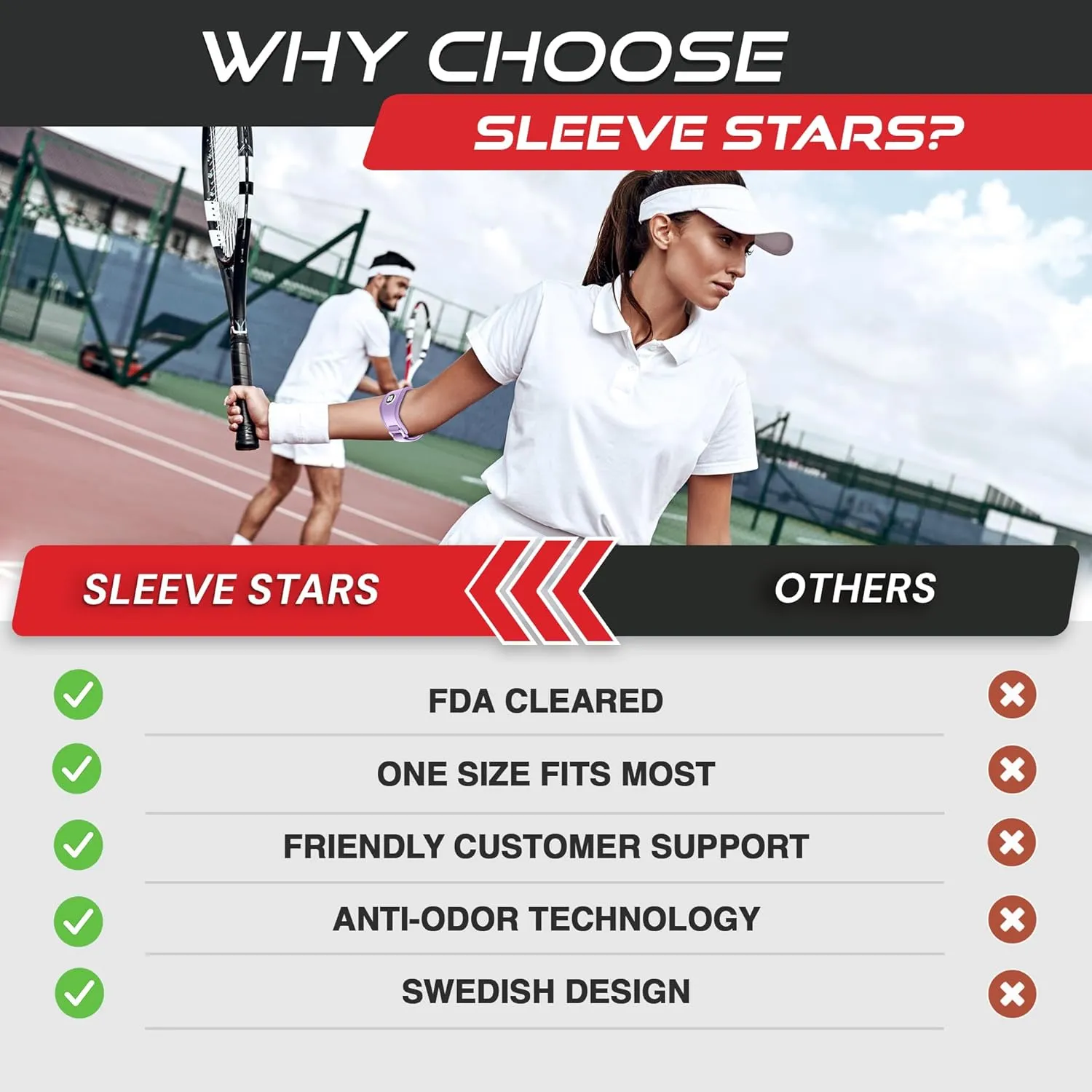 Sleeve Stars Tennis Elbow Support Strap, Golfers Elbow Support for Men & Women Epicondylitis Clasp, Counterforce Arm Band for Tendonitis Relief, w/ 3 Straps Length, Fits 9"-23" (Light Purple)