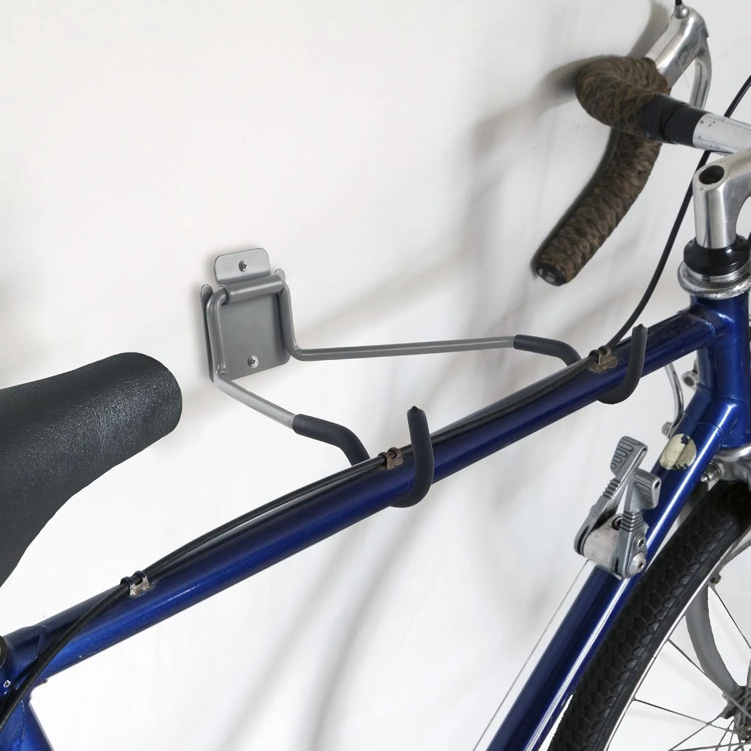 Stalwart Bike Wall Mount - EVA Foam Padded Bicycle Hooks with 50lb Capacity - Flip-Up Garage Bicycle Rack for Mountain, Road, and Kids Bikes by Rad Sportz, Silver, Black
