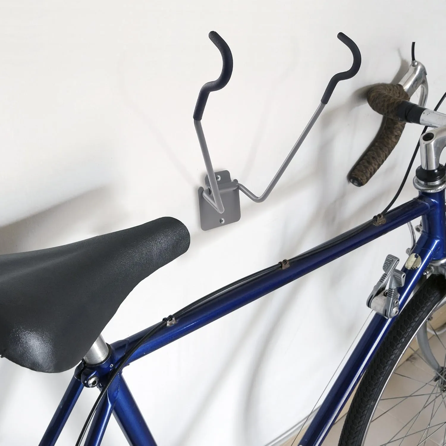 Stalwart Bike Wall Mount - EVA Foam Padded Bicycle Hooks with 50lb Capacity - Flip-Up Garage Bicycle Rack for Mountain, Road, and Kids Bikes by Rad Sportz, Silver, Black