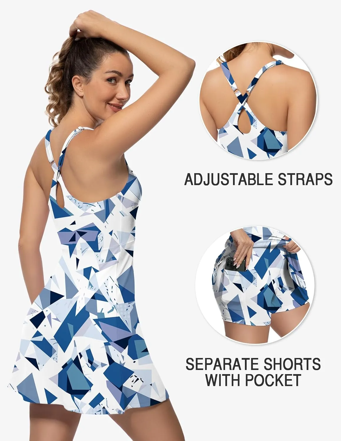Tennis Dress for Women Athletic Golf Dress with Shorts and Pockets Backless Workout Dress with Adjustable Straps