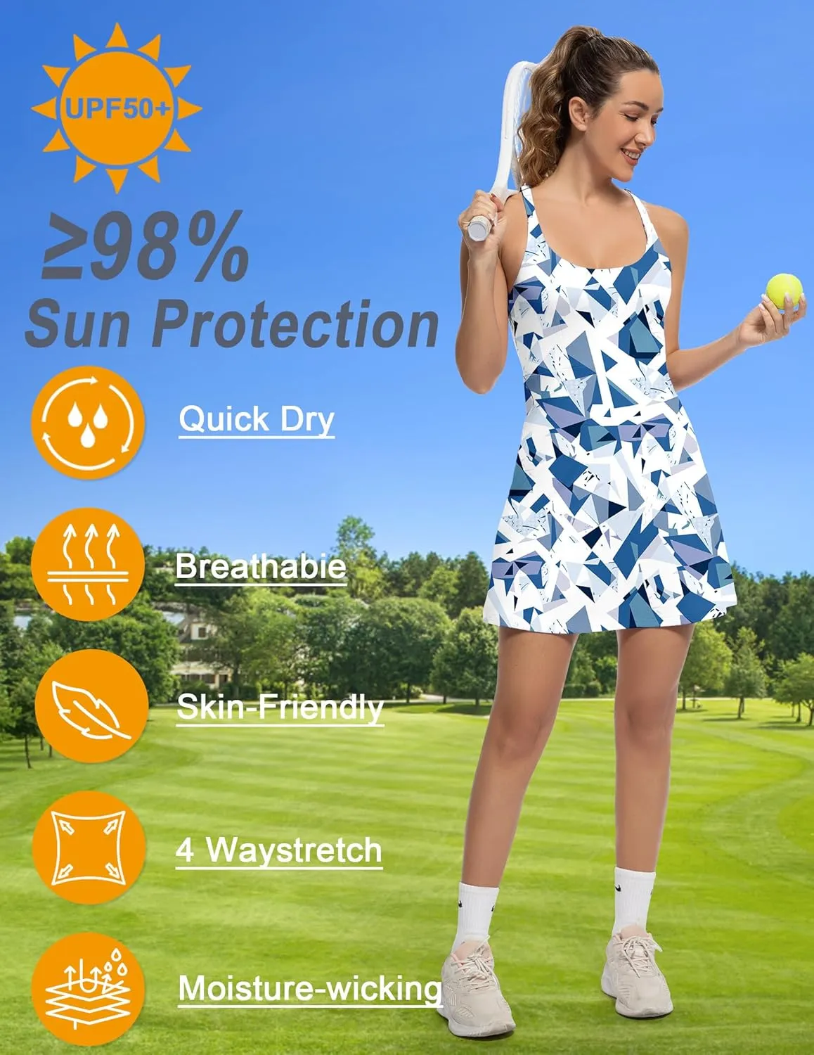 Tennis Dress for Women Athletic Golf Dress with Shorts and Pockets Backless Workout Dress with Adjustable Straps
