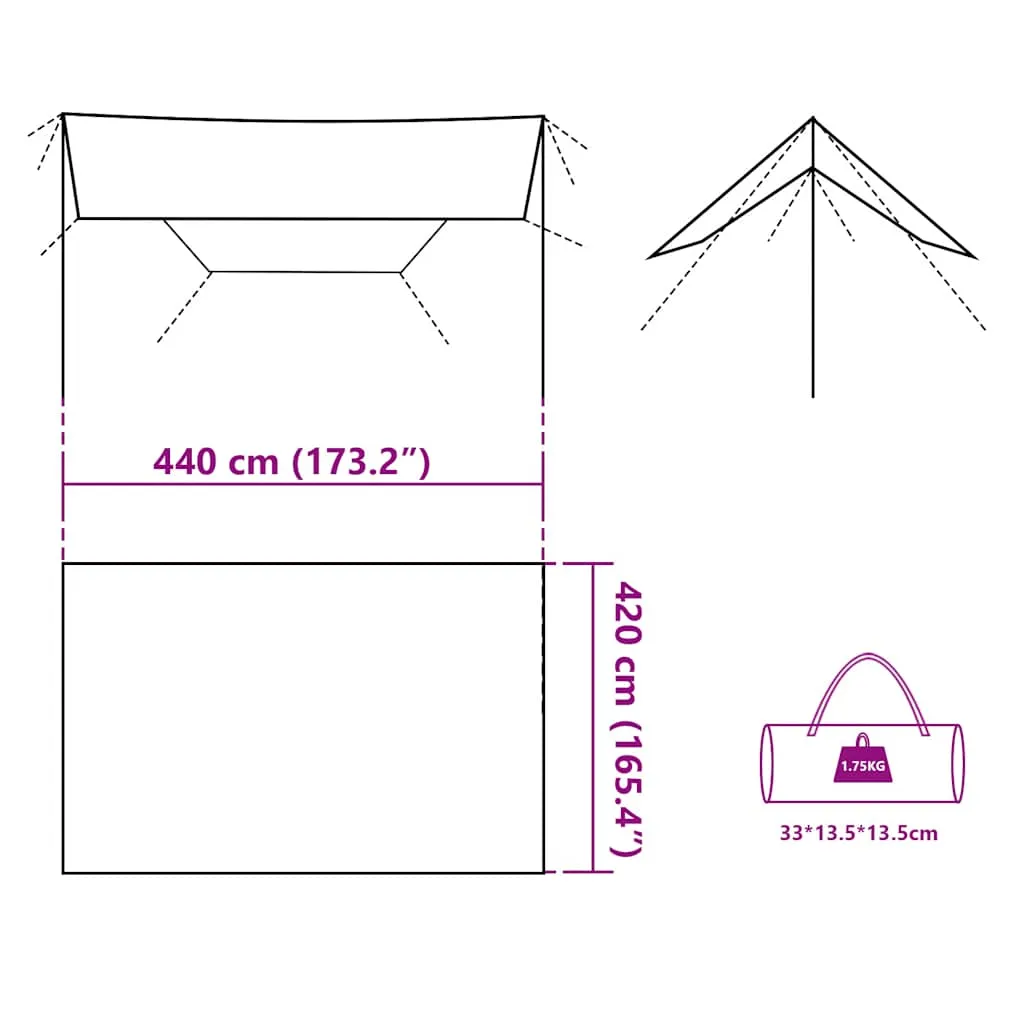vidaXL Camping Tarp Green 420x440 cm Waterproof