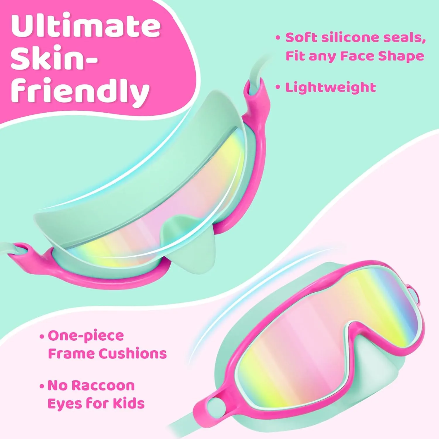 Vvinca 2 Pcs Kids-Swim-Goggles with Nose Cover, Swimming Diving Mask Wide View Anti Fog UV Anti Shattered Lens for Kids 3-6