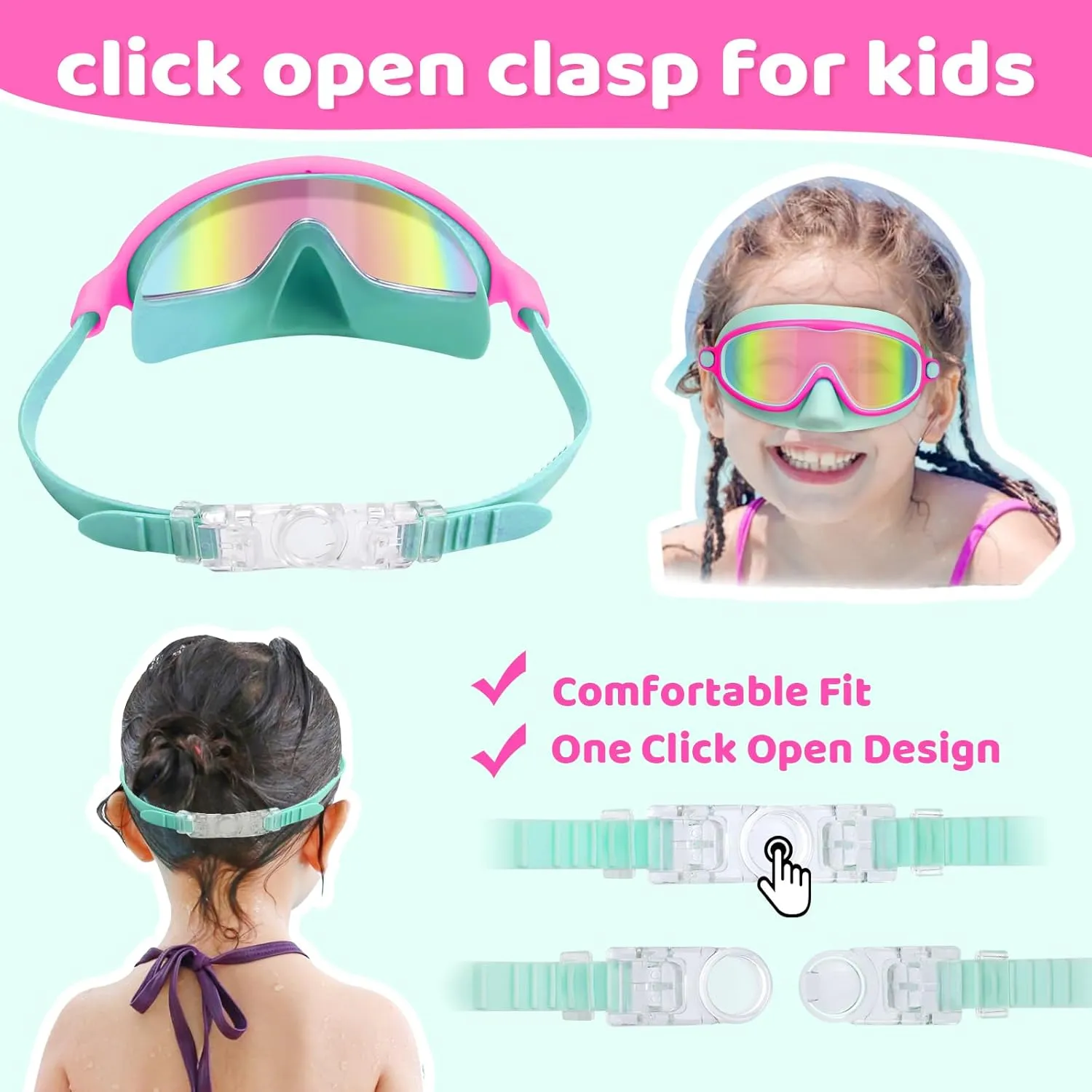 Vvinca 2 Pcs Kids-Swim-Goggles with Nose Cover, Swimming Diving Mask Wide View Anti Fog UV Anti Shattered Lens for Kids 3-6